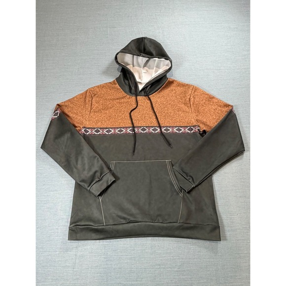 Xideng Other - Xideng Mens Hoodie Medium Green Brown Tribal Geo Pattern Colorblock Pullover